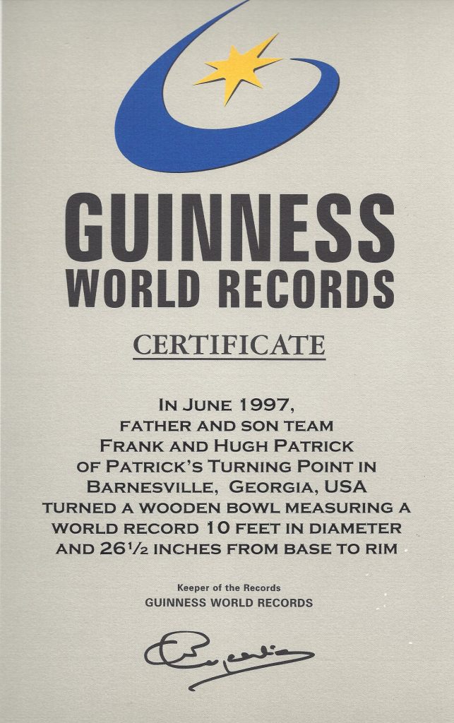 guinness book of world records for turned wooden bowl measuring 10 feet in diameter